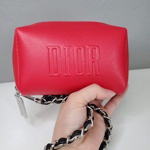 NEW Dior beauty small cosmetic bag wallet leather wristlet chain